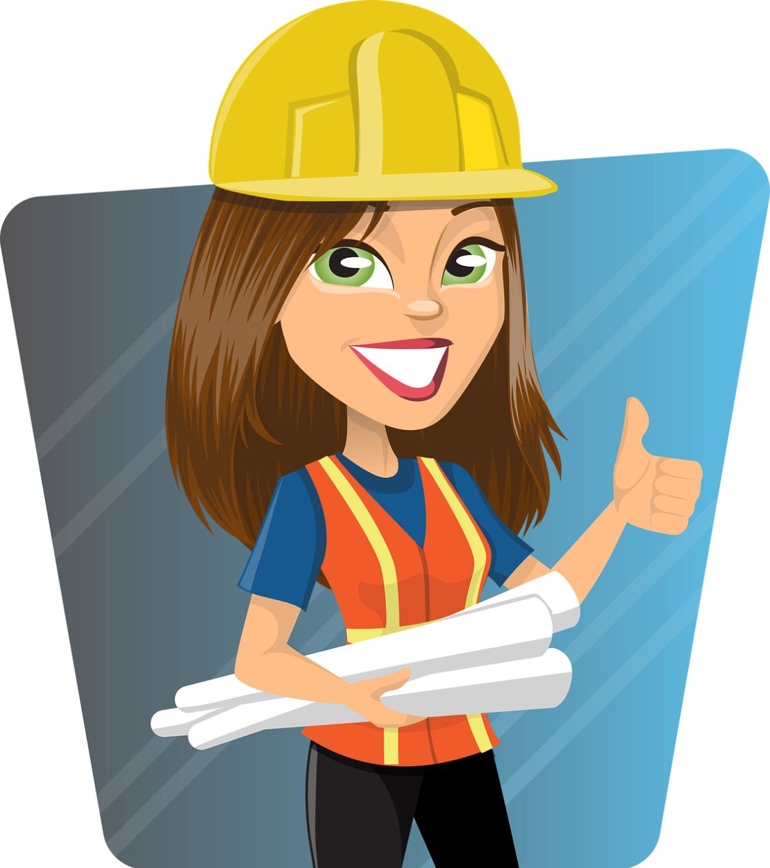Smiling animated home builder with yellow hat