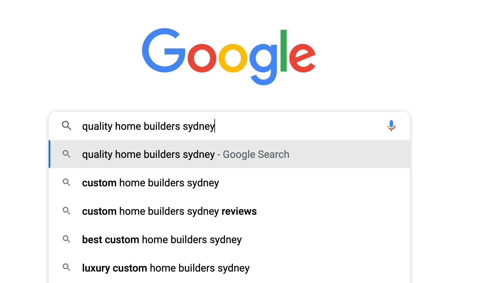Googling quality home builders in search box