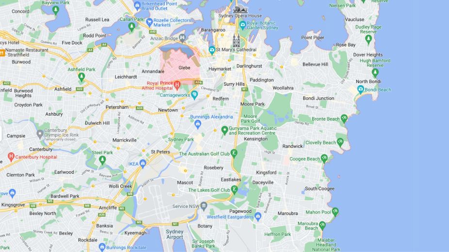 Google map of glebe Sydney